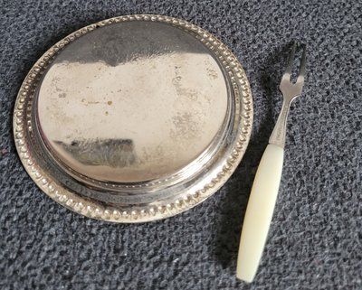 Vintage plate and fork for olives or pickles.