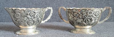 Japanese vintage silver-plated sugar bowl and creamer