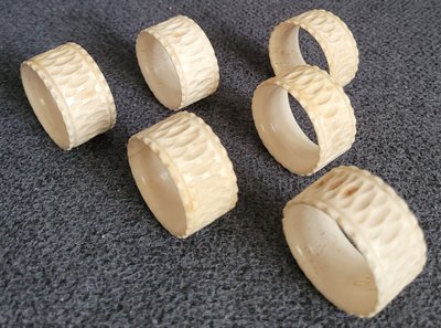 Six antique bone handmade napkin rings.