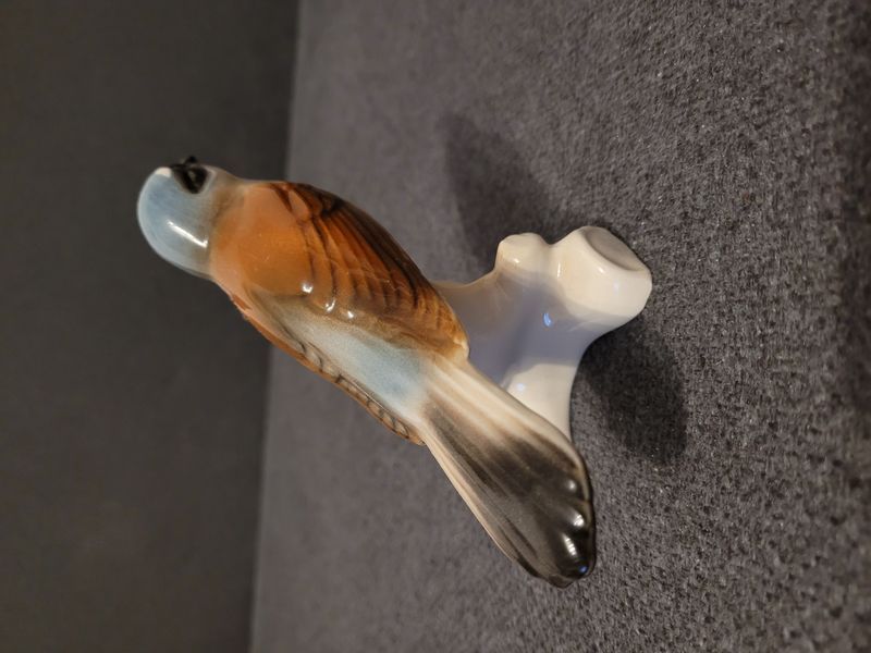 Bird on a branch. Porcelain.Hand-painted