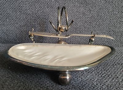 Antique silver-plated English caviar bowl with glass insert