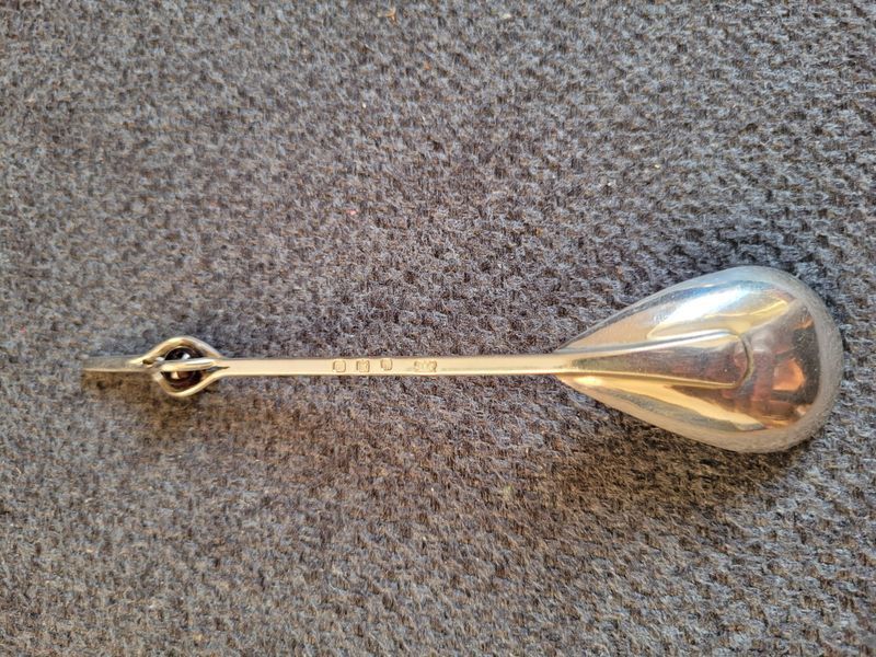 Rare silver Christening spoon-rattle, Graham Leishman Stewart, Edinburgh, 1989