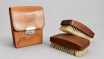 Vintage Gentleman&rsquo;s Travel Grooming Set with Two Brushes in Leather Case, 1940s, England