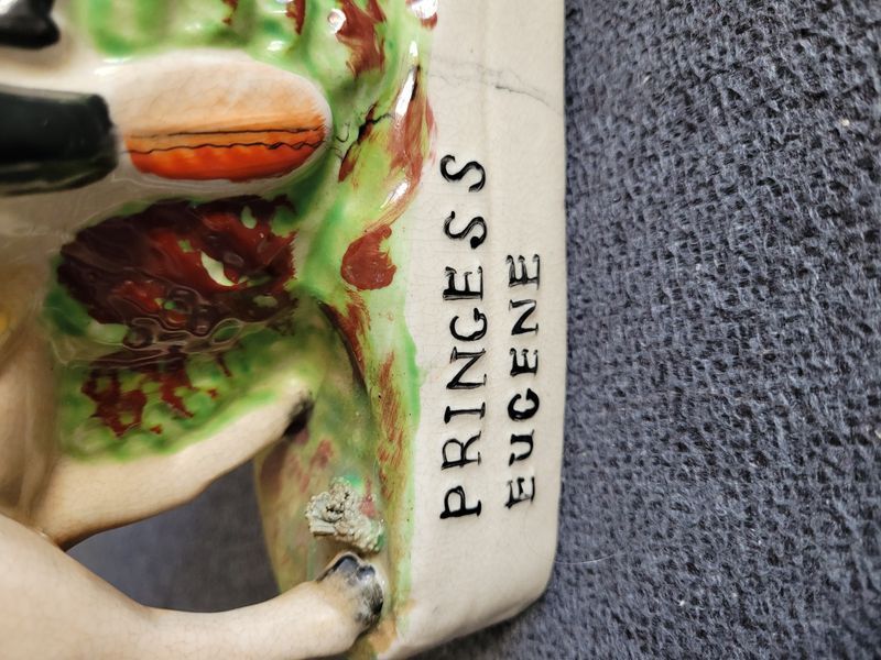 Antique Staffordshire Ceramic Figurine Princess Eug&eacute;nie on Horse England