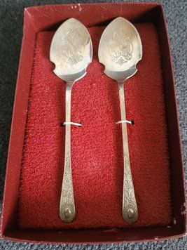 Two vintage silver-plated engraved spoons.