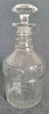 Antique English ORIGINAL faceted glass decanter with 3 rings