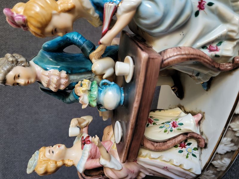 Ceramic Figurine Tea Time Multi-Figure Composition