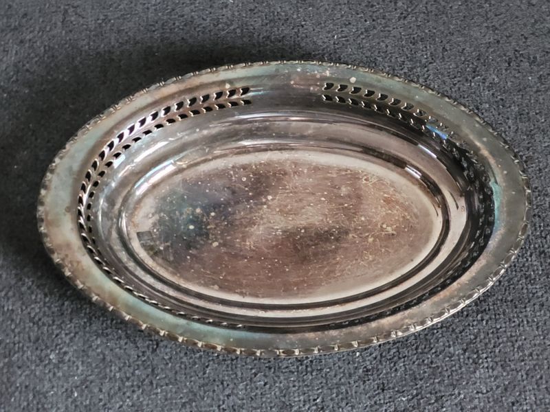 Vintage silver-plated oval dish with a beautiful patina