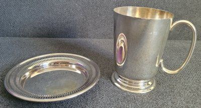 Antique mug Alex Clark Co Ltd and silver-plated plate WILLIAM R.SHIRTCLIFFE & SON