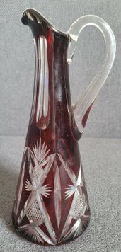 Eastern European by Bohemia Art Deco Cut Glass Red Jug