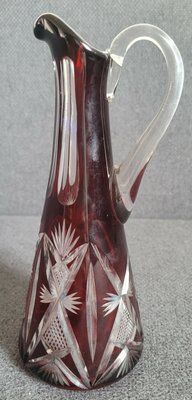 Eastern European by Bohemia Art Deco Cut Glass Red Jug