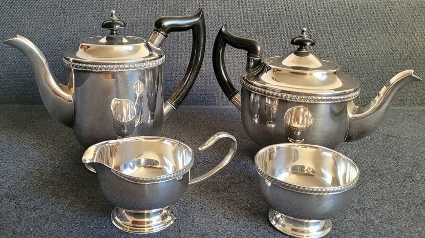 Vintage Silver-plated Tea Set Coffee Pot, Teapot, Sugar Bowl and Creamer and Tray