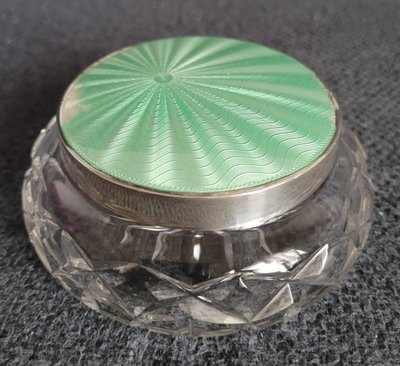 Vintage crystal powder jar with lid sterling silver