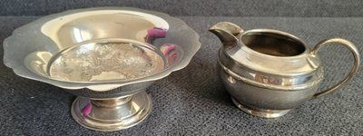 Vintage silver-plated candy bowl and creamer