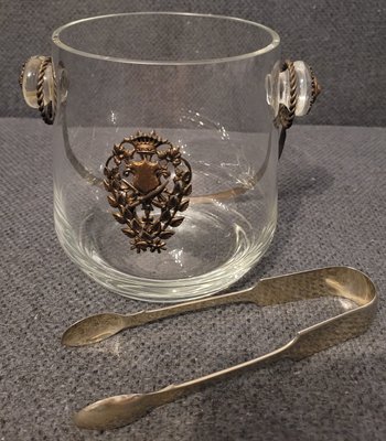 Vintage ice bucket and silver-plated ice tongs