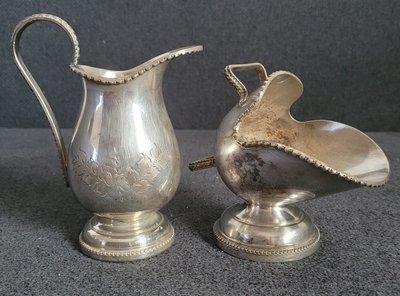 ANTIQUE SILVER PLATED SUGAR BOWL AND CREAMERS WITH HAND made ENGRAVING