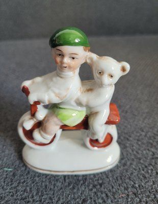 Vintage Grafenthal Porcelain Figurine &ldquo;Boy on Bicycle with Teddy Bear&rdquo;