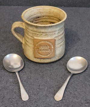 EuroTunnel Mug and two vintage spoons
