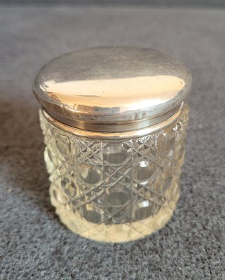 Antique crystal jar with lid 925 sterling silver
