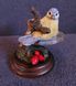 Vintage Ceramic Bird Figurine on Branch with Wooden Base
