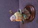 Vintage Ceramic Bird Figurine on Branch with Wooden Base