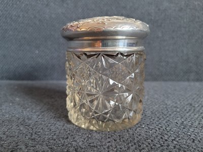 Vintage crystal jar with lid 925 sterling silver.