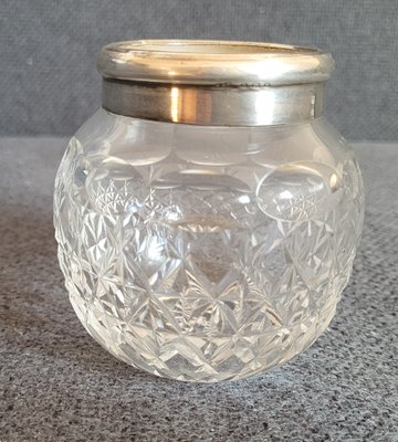 Antique crystal jar with a 925 sterling silver rim