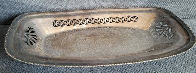 Vintage silver-plated rectangular dish with rounded corners and with a beautiful patina