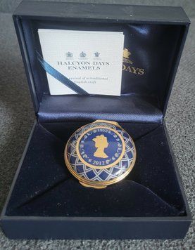 Halcyon Days jewelry box for small jewelry, can be used as a pillbox in the original box.