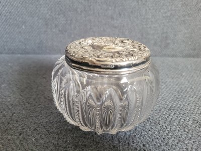 Antique crystal jar with lid sterling silver