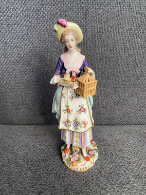 Vintage Sandizell Hoffner & Co Dresden Figurine Madame with Cage