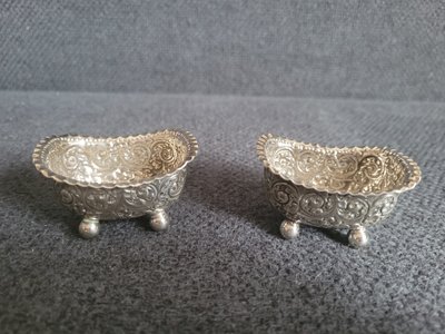 Two antique sterling silver salt bowls
