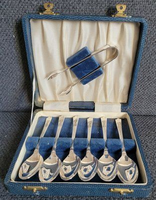 Vintage silver-plated Spoons and Sugar Tongs
