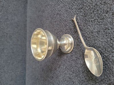 Antique egg cup and spoon sterling silver