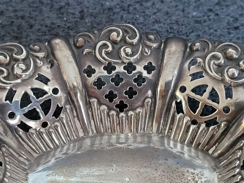 Antique trinket tray sterling silver decorated with beautiful coinage