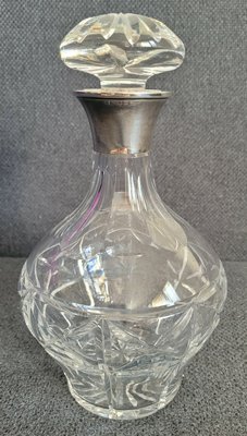 Vintage Crystal Decanter with sterling silver rim and Crystal lid