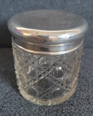 Antique crystal jar with lid 925 sterling silver.