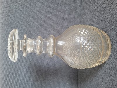 Antique English ORIGINAL faceted glass decanter with 3 rings.